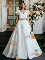 White Two Piece Cap Sleeve Wedding Dress