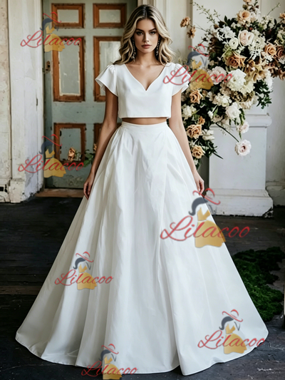 White Two Piece Cap Sleeve Wedding Dress