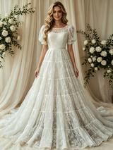 White Lace Strapless Wedding Dress