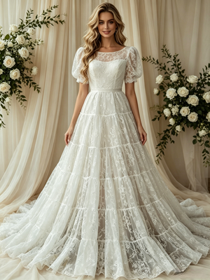 White Lace Strapless Wedding Dress