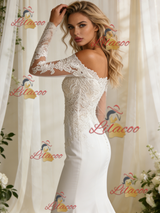 White Mermaid Long Sleeve Appliques Wedding Dress