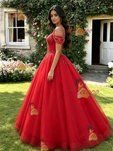 Red Tulle Straps Beading Quinceanera Dress
