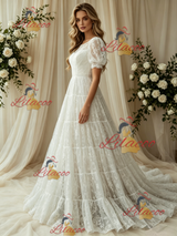 White Lace Strapless Wedding Dress