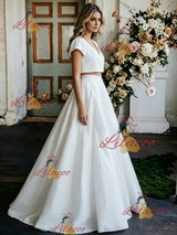 White Two Piece Cap Sleeve Wedding Dress