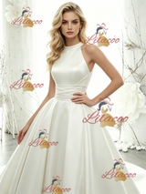 White Satin Halter Wedding Dress