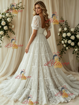 White Lace Strapless Wedding Dress