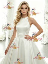 White Satin Halter Wedding Dress
