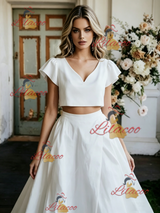 White Two Piece Cap Sleeve Wedding Dress