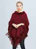 Geometric Jacquard Fur Collar Tassel Pullover Cloak