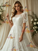 White Lace Strapless Wedding Dress