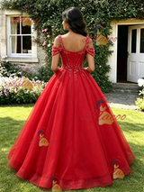 Red Tulle Straps Beading Quinceanera Dress