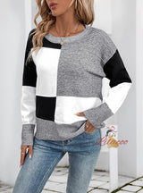 Loose Square Contrast Long Sleeve Sweater