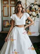 White Two Piece Cap Sleeve Wedding Dress