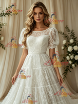 White Lace Strapless Wedding Dress