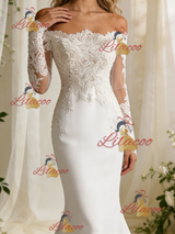 White Mermaid Long Sleeve Appliques Wedding Dress