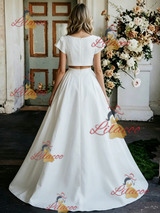 White Two Piece Cap Sleeve Wedding Dress