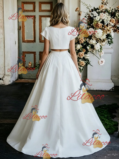 White Two Piece Cap Sleeve Wedding Dress
