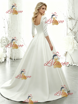 White Satin Short Sleeve Beading Wedding Dress