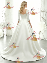 White Satin Short Sleeve Beading Wedding Dress