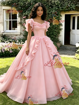 Pink Tulle Straps Quinceanera Dress
