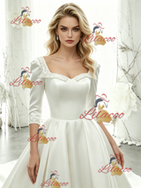White Satin Short Sleeve Beading Wedding Dress