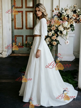 White Satin Long Sleeve Wedding Dress