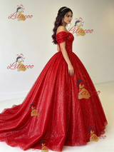 Red Sequins Off the Shoulder Quinceanera Dress