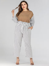 Plus Size Striped Pant With Belt