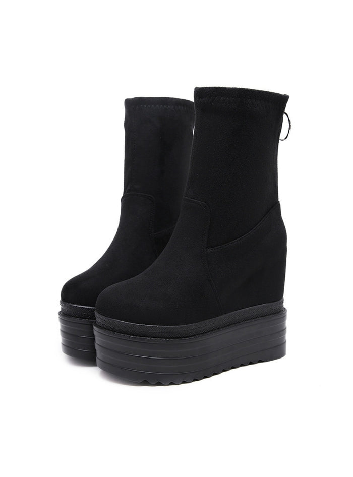 Thick-soled Raised Elastic Wedges Booties