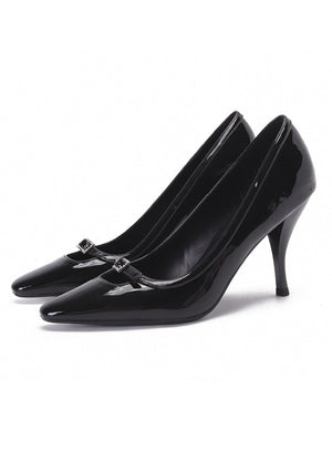 Black Leather Pointed Ladies High Heels