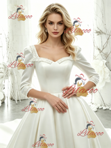 White Satin Short Sleeve Beading Wedding Dress