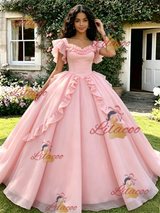 Pink Tulle Straps Quinceanera Dress