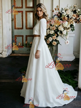 White Satin Long Sleeve Wedding Dress