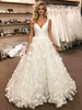 White Tulle V-neck Flower Wedding Dress