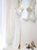 White Mermaid Spaghetti Straps Beading Wedding Dress