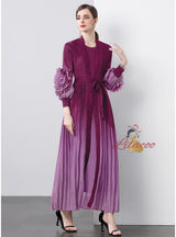 Gradual Disc Flower Lace-up Coat+Joker Straight Dress