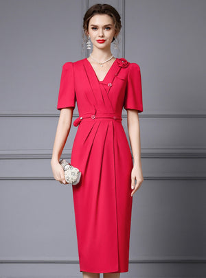 Short Sleeve Pleats Mother Of The Bride Dress