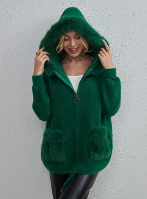 Solid Color Imitation Mink Hooded Cardigan Coat