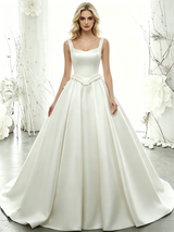 White Satin Straps Flower Wedding Dress