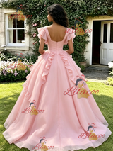 Pink Tulle Straps Quinceanera Dress