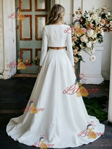 White Satin Long Sleeve Wedding Dress