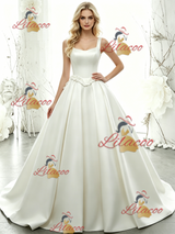 White Satin Straps Flower Wedding Dress