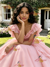 Pink Tulle Straps Quinceanera Dress