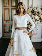 White Satin Long Sleeve Wedding Dress