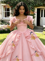 Pink Tulle Straps Quinceanera Dress