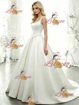 White Satin Straps Flower Wedding Dress