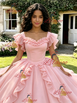 Pink Tulle Straps Quinceanera Dress