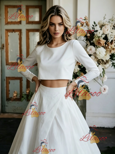 White Satin Long Sleeve Wedding Dress