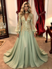 Green Chiffon Sequins Long Sleeve Prom Dress