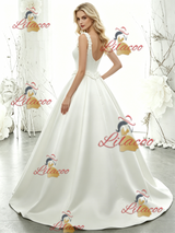 White Satin Straps Flower Wedding Dress